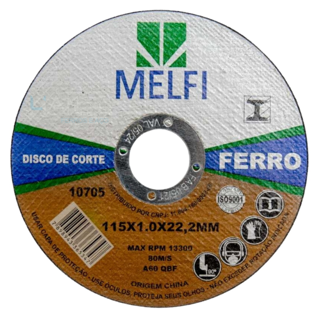 Kit 50 Disco de Corte Ferro 115 x 1,0 x 22,23mm Melfi