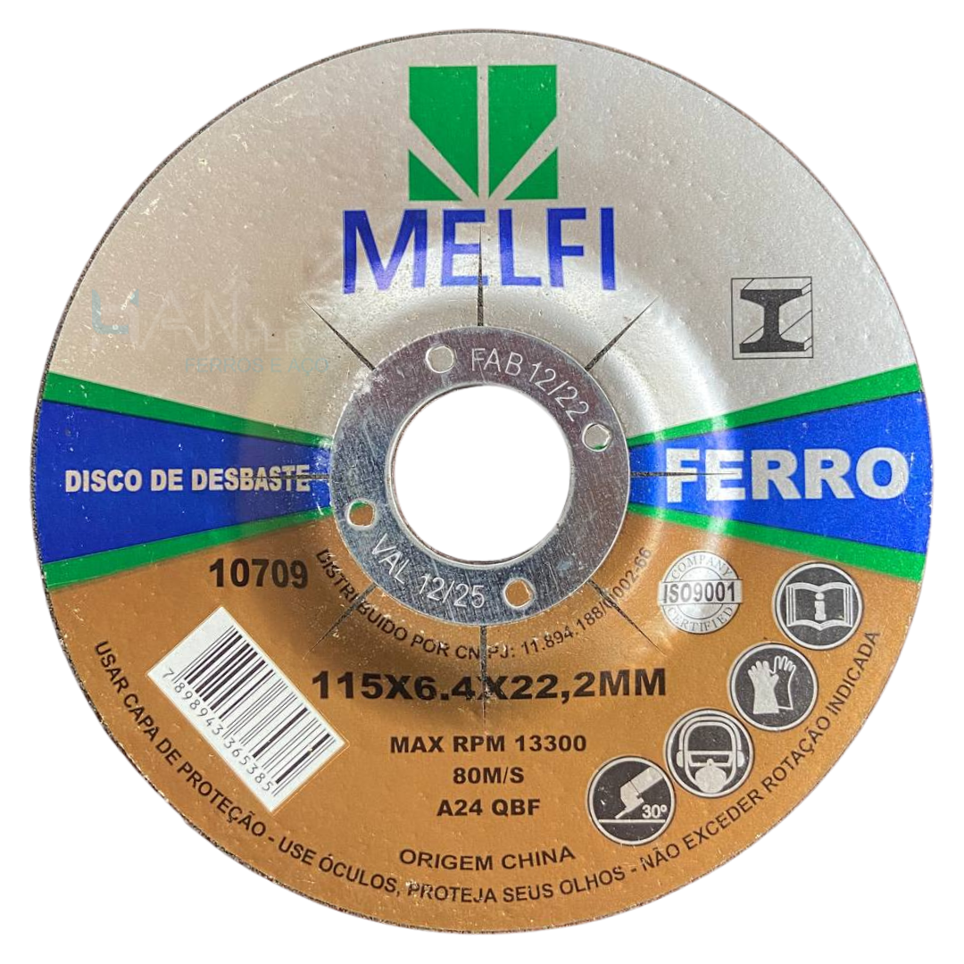 Kit 5 Disco Desbaste Ferro 4/1.2 x 1/4 x 7/8 Melfi